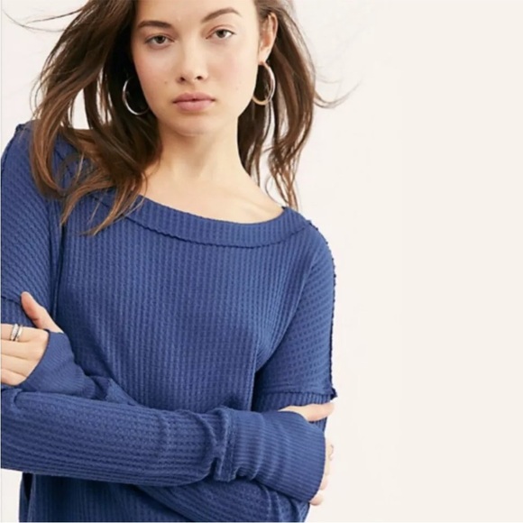 Free People We The Free North Shore Thermal Tunic Blue Sweater Women’s Size XS - Picture 3 of 8